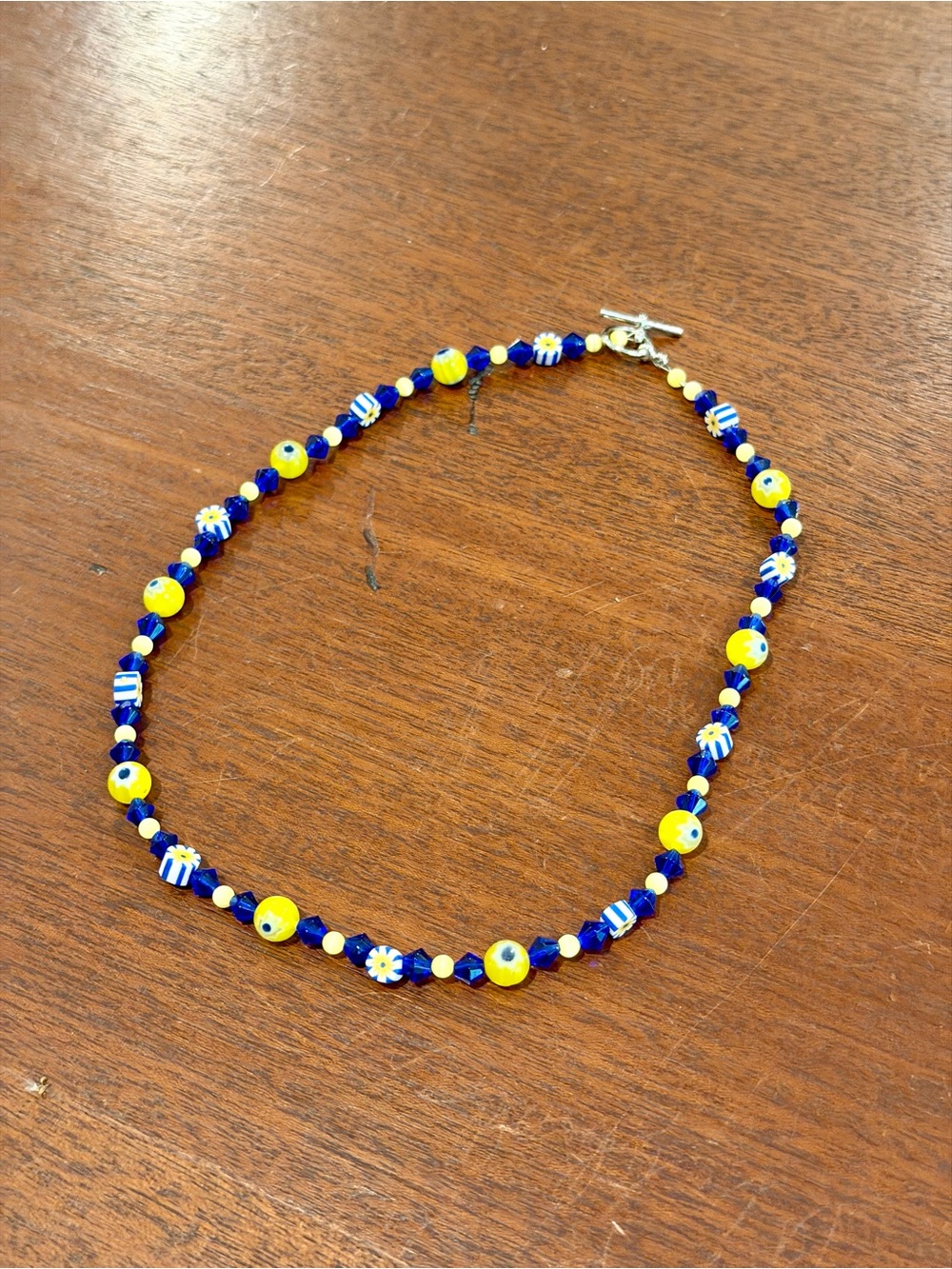 Handcrafted Blue and Yellow Flower Beaded Necklace - Women Jewelry